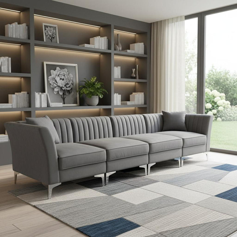 Velvet Sofa Toss Pillows With Silver Legs - Gray