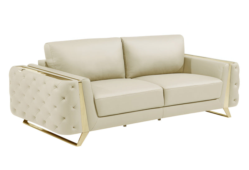 Italian Leather Sofa With Silver Legs - Beige