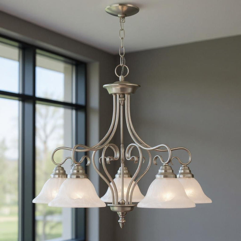 23'' Five Light Dimmable Chandelier With Shades - Pearl Silver / Nickel