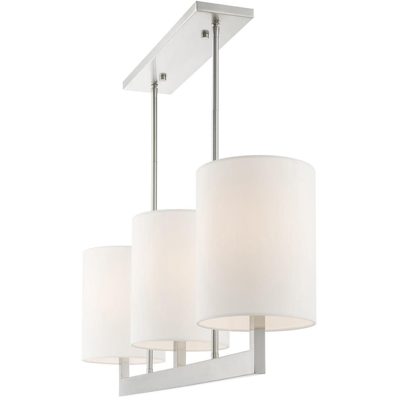 22'' Three-Light Dimmable Chandelier With Shades - Nickel