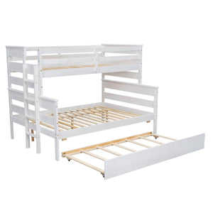 Wood Twin over Full Bunk Bed with Twin Size Trundle, White