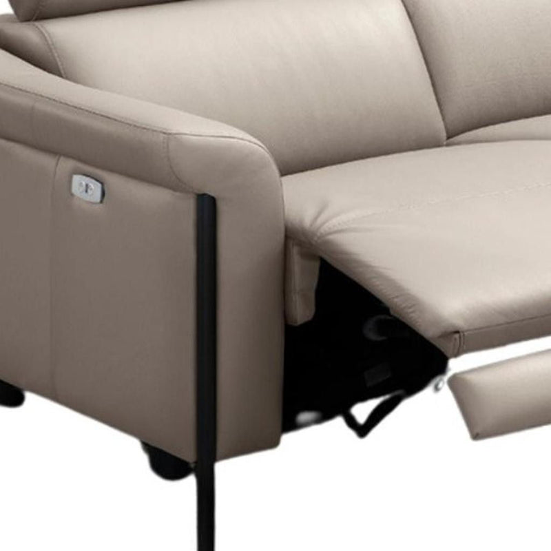 Leather Reclining Wood USB Sofa - Light Gray