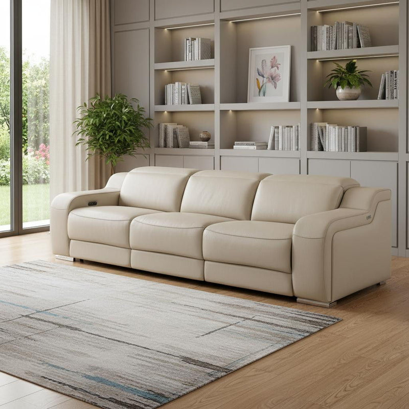 Reclining Steel USB Sofa - Beige