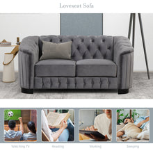 Load image into Gallery viewer, 64&quot; Velvet Upholstered Loveseat Sofa,Modern Loveseat Sofa with Thick Removable Seat Cushion,2-Person Loveseat Sofa Couch for Living Room,Bedroom,or Small Space,Gray
