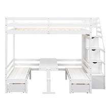 Load image into Gallery viewer, Full over Full Size Bunk with staircase,the Down Bed can be Convertible to Seats and Table Set,White
