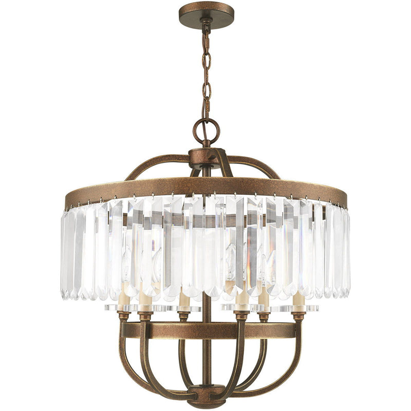 25'' Six Light Dimmable Chandelier With Shades - Bronze