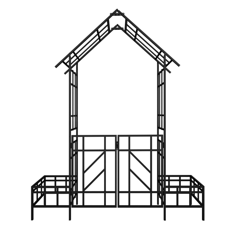 Garden Arch With Gate With Planter, Climbing Plants Support Outdoor - Black