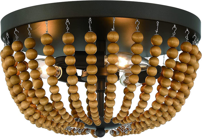 Unique Statement Three Light Metal Dimmable Flush Chandelier - Brown / Black