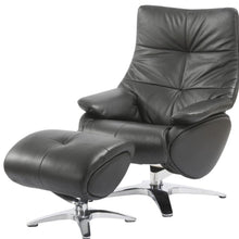 Load image into Gallery viewer, Tufted Genuine Leather Manual Swivel Recliner With Ottoman (730540) - Black
