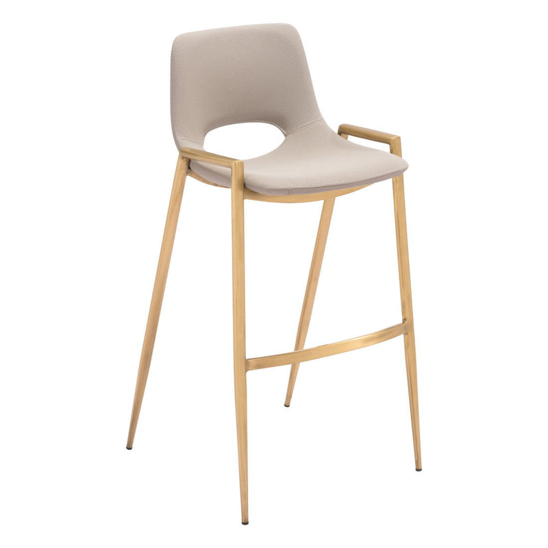 30" Faux Leather And Steel Low Back Bar Height Bar Chairs (Set of 2) - Beige / Gold