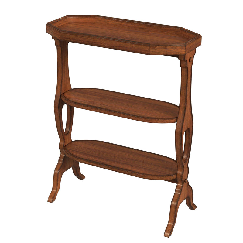 Manufactured Wood Octagon End Table With Two Shelves - Medium Brown