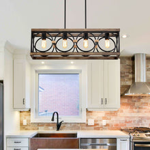 Load image into Gallery viewer, Kitchen Island Lights Ceiling Light Farmhouse Dining Room Light Fixture, Wood And Metal Rectangular Ceiling Light, Ceiling Lighting For Living Room, Conference Room, Home Office
