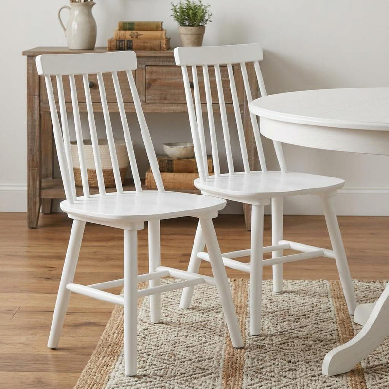 Solid Wood Windsor Back Dining Side Chairs (Set of 2) - White