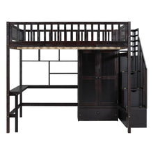 Load image into Gallery viewer, Loft Bed With Bookshelf, Drawers, Desk, And Wardrobe
