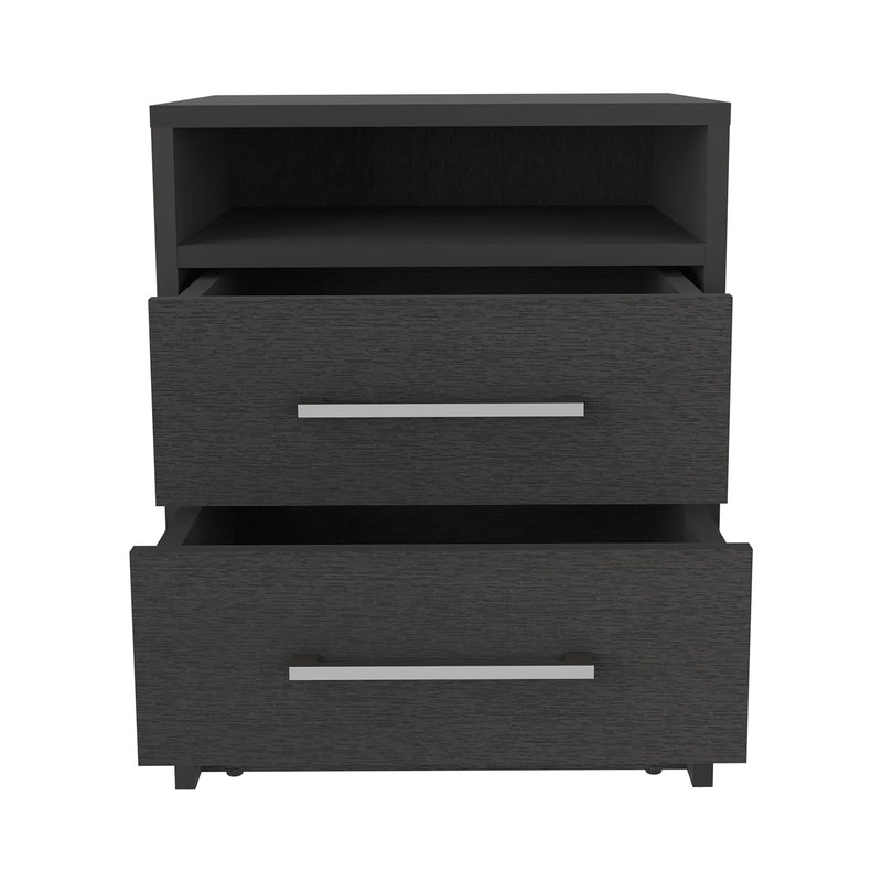 15.7" x 14.7" x 19.9" Two Drawer Faux Wood Nightstand - Black