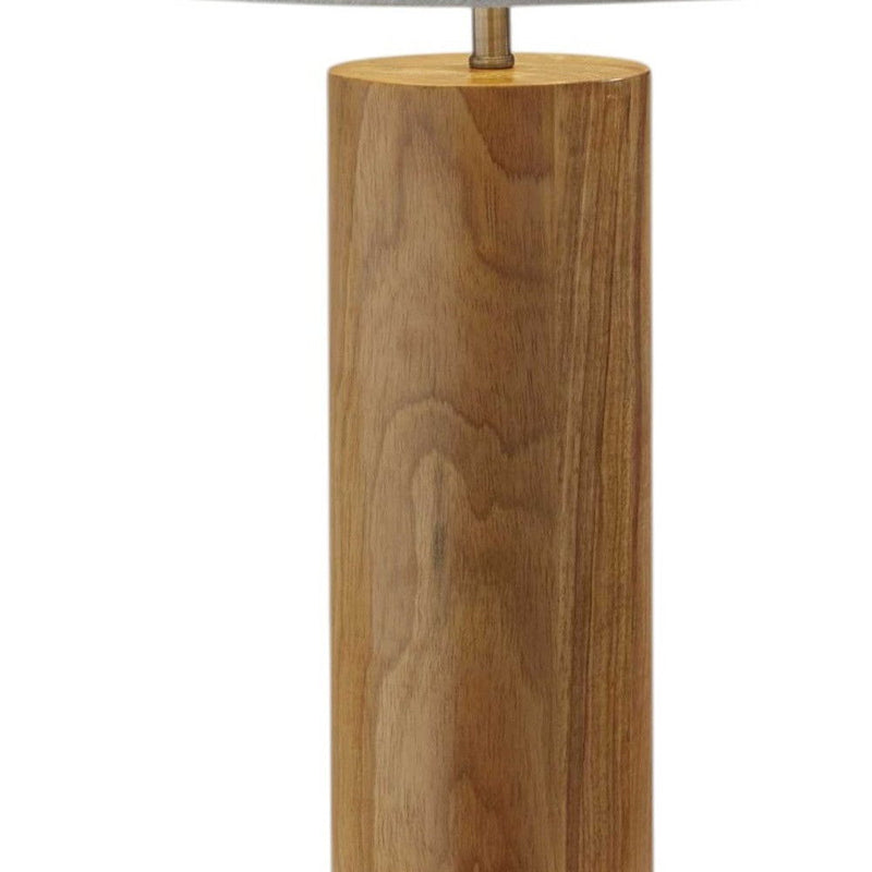 Solid Wood Cylinder Table Lamp With White Cone Shade - Natural