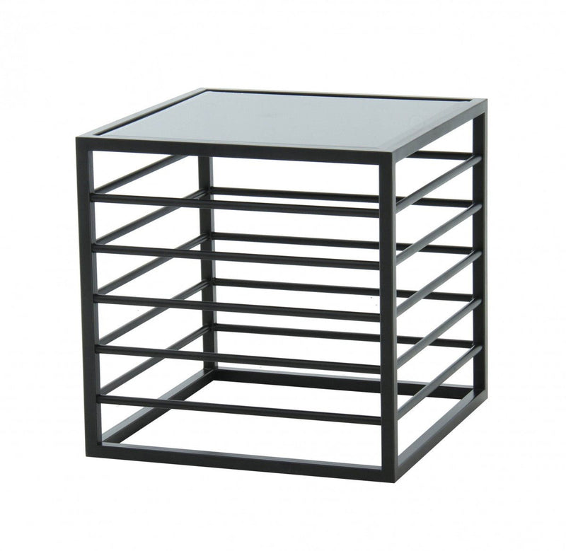Contemporary Glass Square End Table - Black And Metal