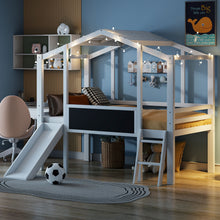 Load image into Gallery viewer, Loft House Bed With Ladder And Slide, With board And Light Strip On The Roof
