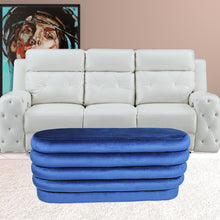 Load image into Gallery viewer, Velvet Tufted Oval Ottoman - Blue
