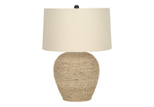 Load image into Gallery viewer, Rattan Round Table Lamp With Beige Drum Shade - Beige
