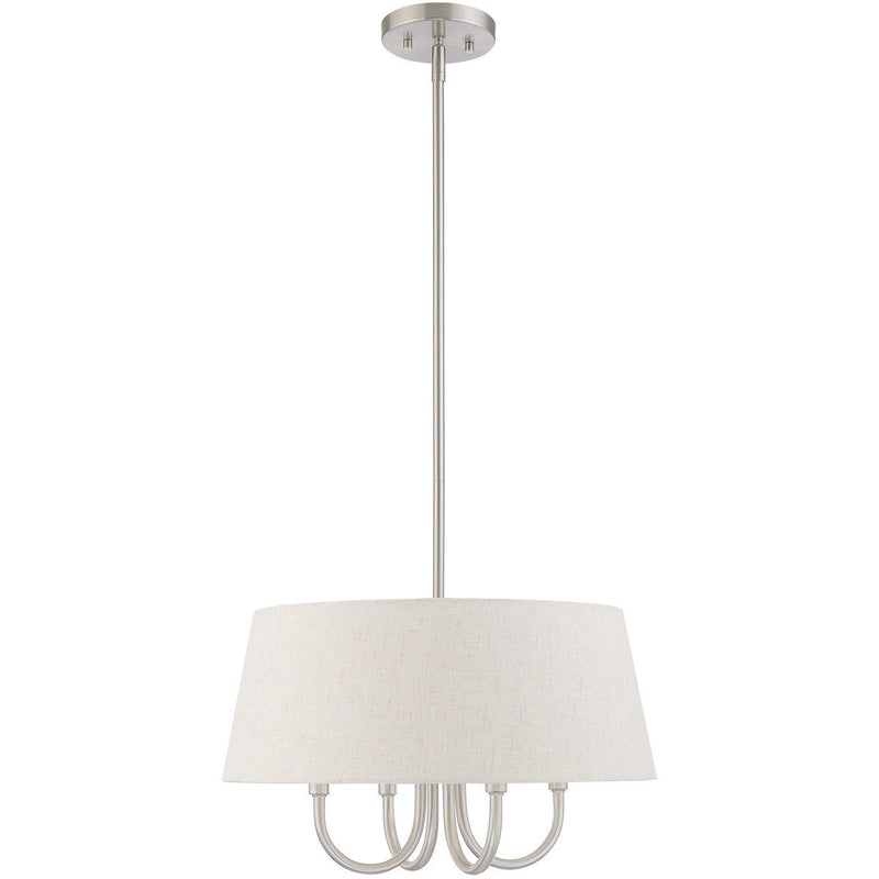 20" Four Light Metal Dimmable Chandelier With Shades - Nickel / Cream