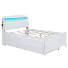 Load image into Gallery viewer, Full Size Platform Bed With Storage LED Headboard, Twin Trundle And 3 Drawers - White
