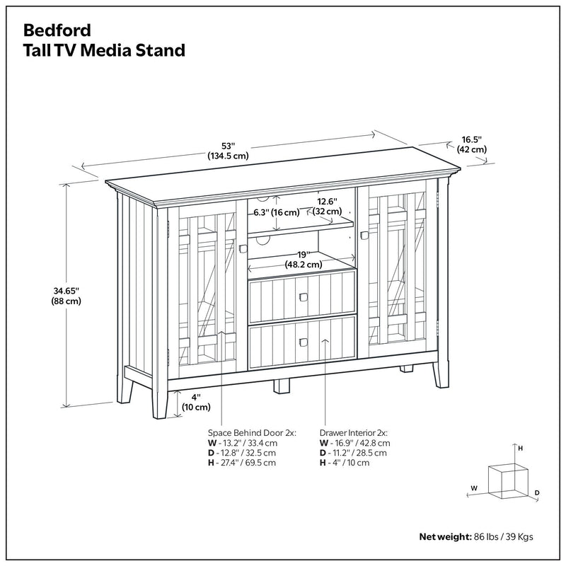 Bedford - Handcrafted Tall TV Media Stand