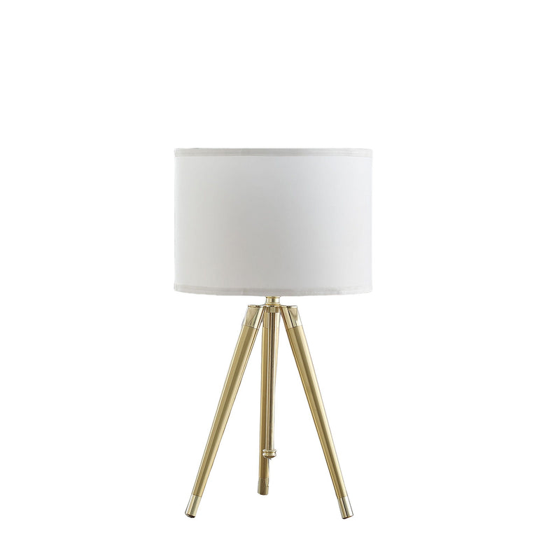 Metal Adjustable Height Tripod Table Lamp With White Drum Shade - Gold