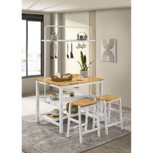 Load image into Gallery viewer, Prager - 3 Piece Kitchen Island Counter Table Set With Overhead Rack And Backless Stools - White
