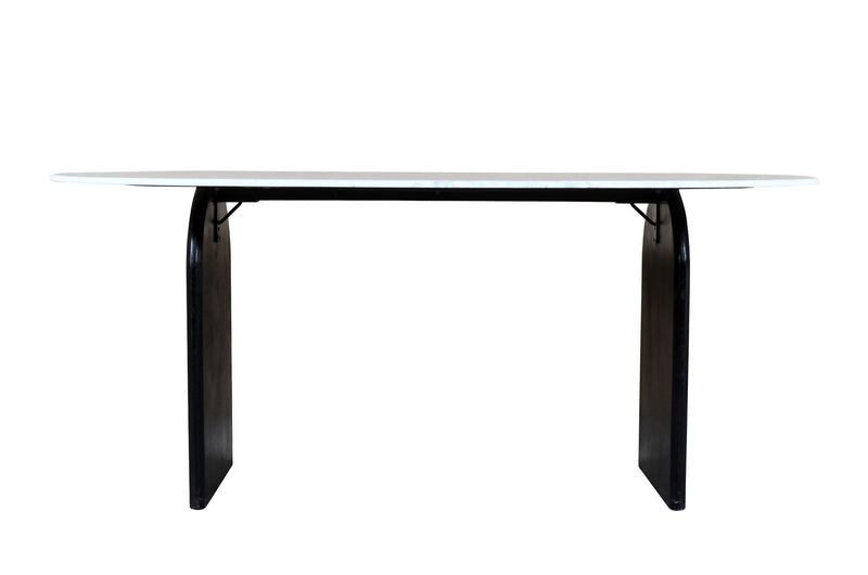 72" Marble And Solid Wood Sled Base Oval Dining Table - White