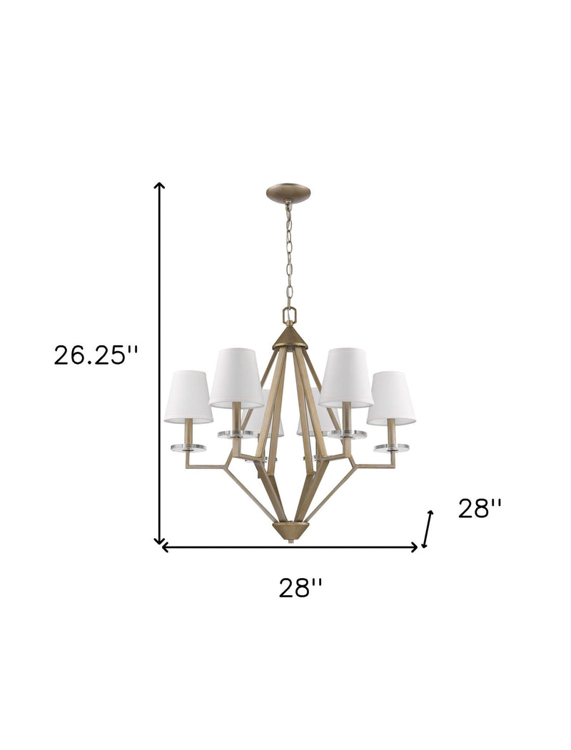 Candle Style Six Light Metal And Crystals Dimmable Chandelier With White Shades - Gold / White