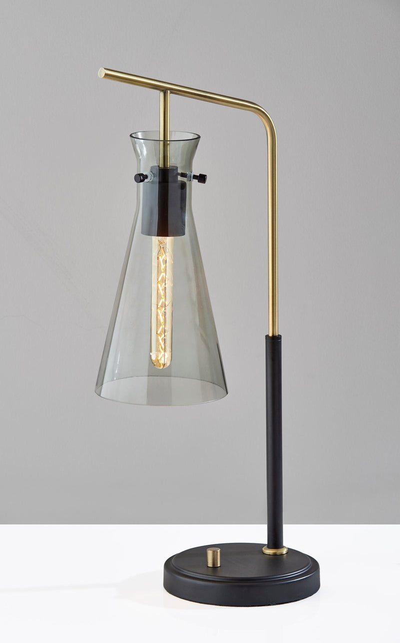 Metal Desk Lamp With Light Gray Cone Shade - Black And Gold