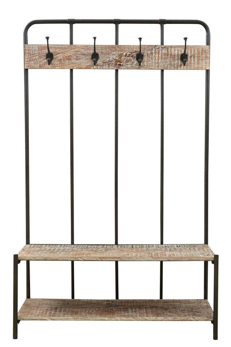 71" Metal And Solid Wood Four Hooks Freestanding Coat Rack - Black / Brown