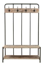 Load image into Gallery viewer, 71" Metal And Solid Wood Four Hooks Freestanding Coat Rack - Black / Brown
