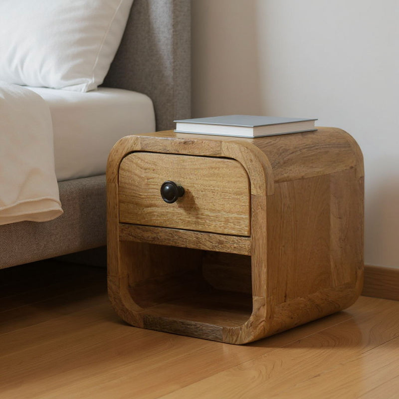 8" Solid Wood Square One Drawer Nightstand - Beige