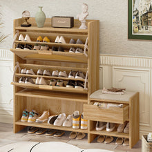 Load image into Gallery viewer, Shoe Storage Cabinet Rattan Shoe Storage Organizer With 2 Flip Drawers, A Storage Drawer And A Bench For Entryway, And Hallway - Light Brown
