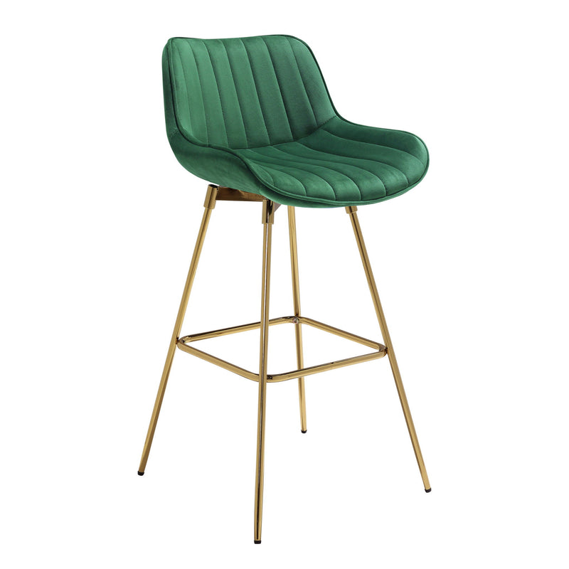 Velvet And Metal Swivel Low Back Bar Height Bar Chairs (Set of 2) - Green And Gold