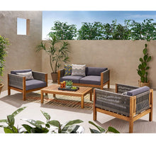Load image into Gallery viewer, Charlotte - Outdoor And Rope 4 Seater Chat Set With Cushions - Teak
