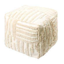 Load image into Gallery viewer, Cotton Cube Striped Pouf Ottoman - Beige
