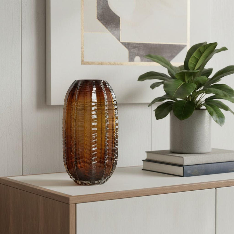 Textured Round Table Vase (574422) - Burnt Umber