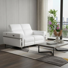 Load image into Gallery viewer, Italian Leather Power Reclining Loveseat - White / Silver
