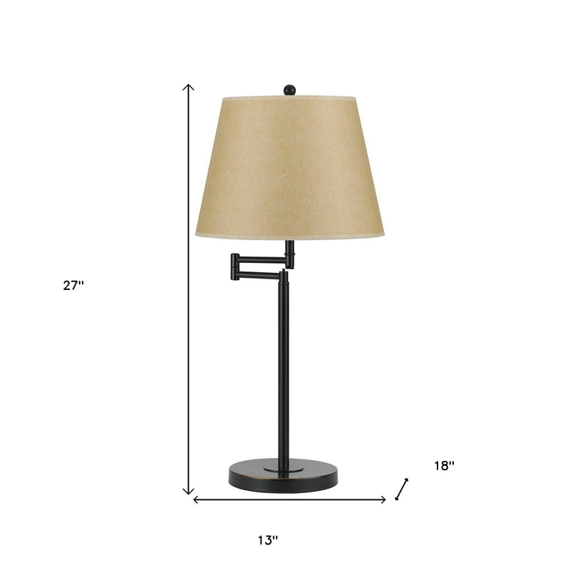 Metal Table Lamp With Tan Empire Shade - Bronze