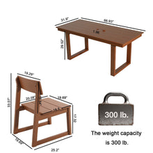 Load image into Gallery viewer, 7 Piece Outdoor Dining Set For 6, Table With Umbrella Hole &amp; 6 Armless Chairs For Backyard - Brown
