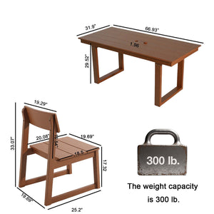 7 Piece Outdoor Dining Set For 6, Table With Umbrella Hole & 6 Armless Chairs For Backyard - Brown
