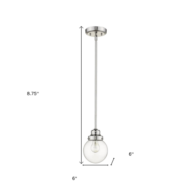 Metal Hanging With Round Clear Glass Shade - Silver
