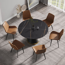 Load image into Gallery viewer, Modern Artificial Stone Round Carbon Steel Base Dining Table, Can Accommodate 6 People - Black
