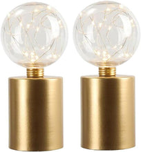 Load image into Gallery viewer, 8" Battery Operated Round Bedside Lamps With Globe Shades (Set of 2) - Gold
