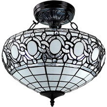 Load image into Gallery viewer, Tiffany Style Two Light Glass Dimmable Semi Flush Ceiling Light - Blue / Black
