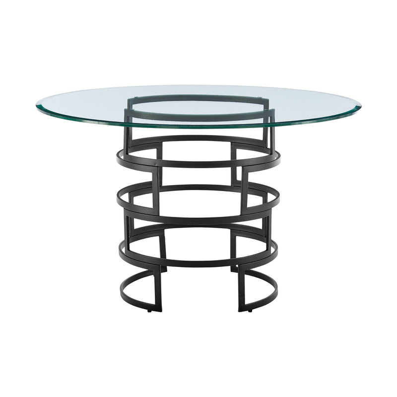 48" Glass And Iron Pedestal Base Round Top Dining Table - Black