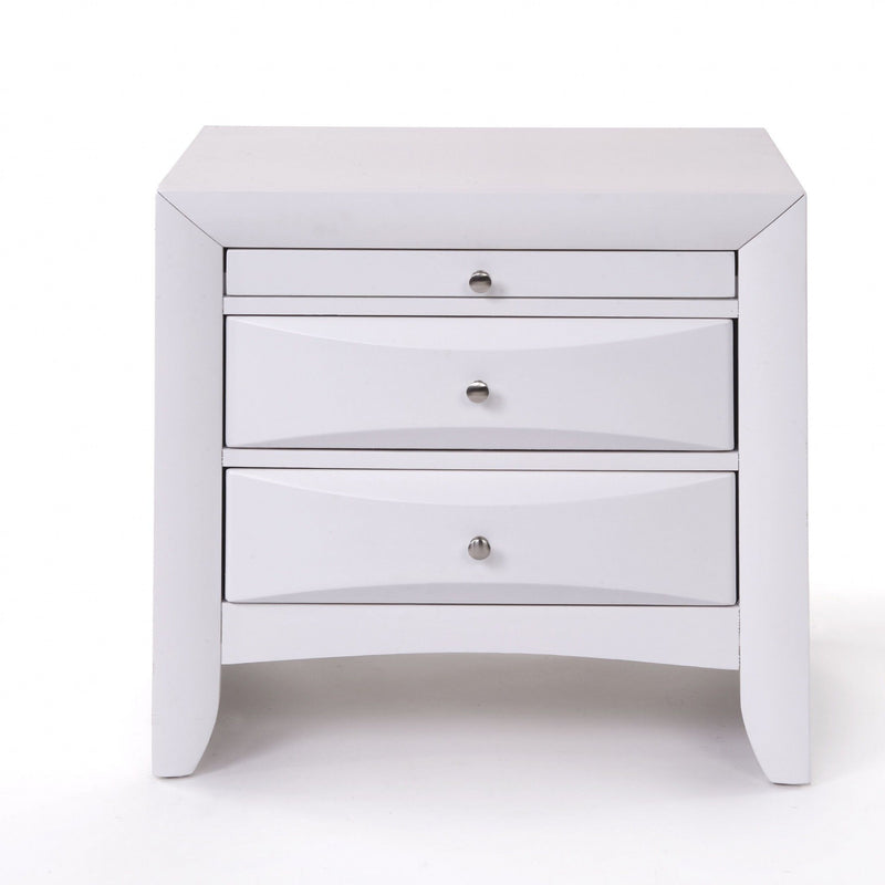 Elegant 3 Drawer Nightstand - White
